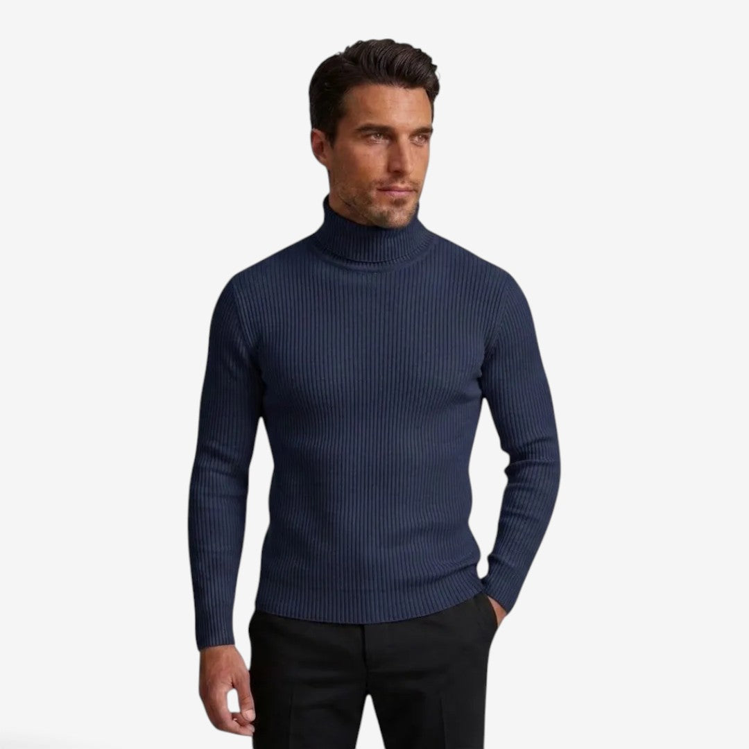 Jorvalore | Men's Warm Ribbed Knit Roll-Neck Jumper Slim Fit