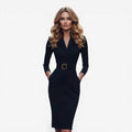 Jorvalore | Women’s Slim Waist Long Sleeve Midi Dress Formal
