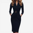Jorvalore | Women’s Slim Waist Long Sleeve Midi Dress Formal
